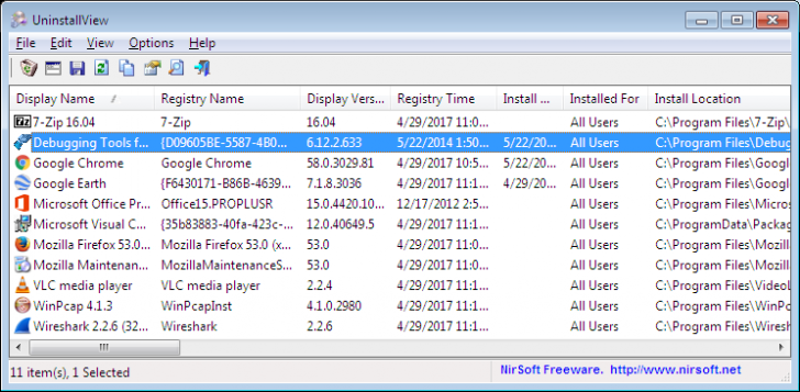 โปรแกรม UninstallView แสดงรายละเอียดข้อมูล ของโปรแกรมที่ติดตั้ง